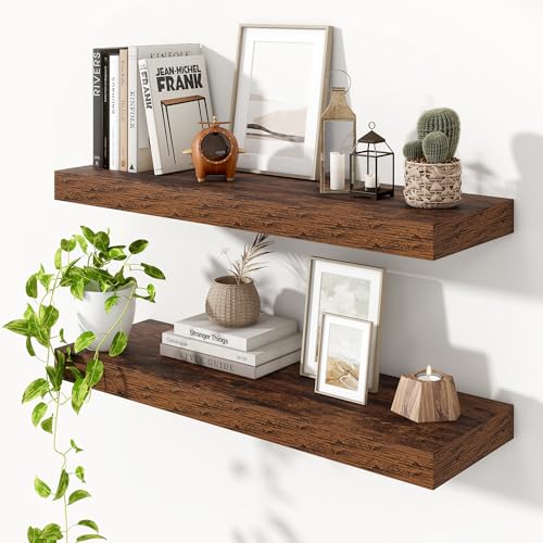 Floating Shelves 35.7" W x 10.3" D Rustic Brown Set of 2 (2 Count)