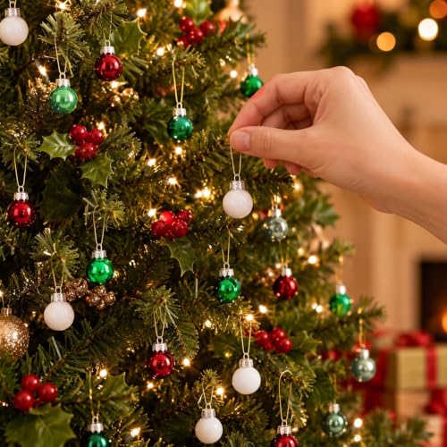 32 Pcs 1'' Mini Glass Christmas Ornament (32 Count)