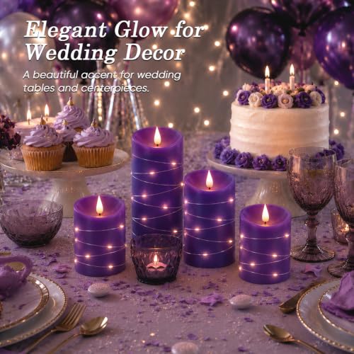 Purple Flameless Candles with String Lights