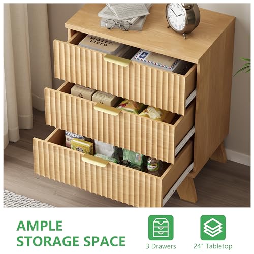 Fluted Dresser for Bedroom with 3 Drawers