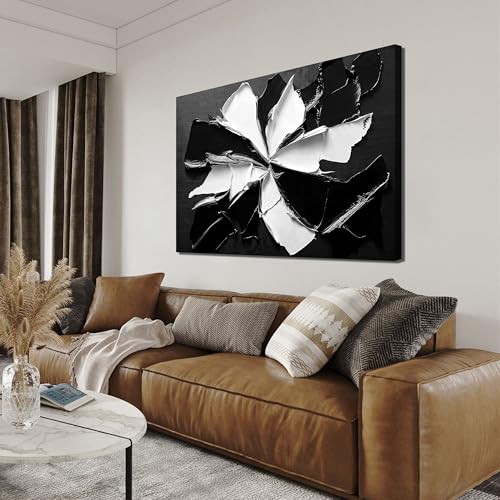 Abstract Wall Art Decor Modern Minimalist Wall Art Pictures for Living Room Black and White Wall Art Prints Abstract Canvas Art Wall Decor Flowers Artwork for Walls Office Home Decoration 32" X 48"