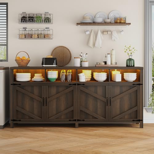 Buffet Sideboard with Storage with Power Outlets & LED Light