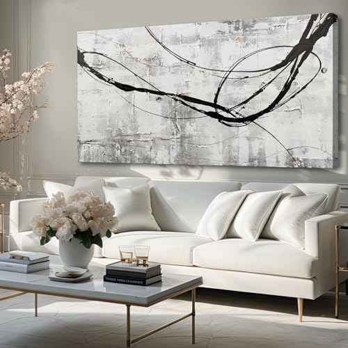 Large Living Room Wall Decor Abstract Canvas Wall Art Black Wall Decor Contemporary Dining Room Pictures Office Home Decorations 29"x 58" Hallway Decor