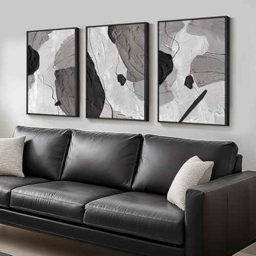 Large Framed Black and White Abstract Wall Art for Living Room (3 Count)