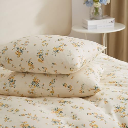 Vintage Yellow Floral Comforter Set King Garden Style Aesthetic Flower Comforter for King Bed Fluffy Lightweight Chic Botanical Floral Bedding Cottagecore Comforter Farmhouse Boho Comforter Set