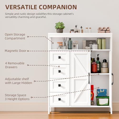 Farmhouse Storage Cabinet with 2 Doors and 4 Drawers