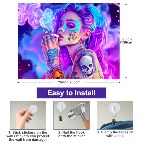 Girl Blacklight Tapestry 78x59 Inch Cool Girl Room Decor