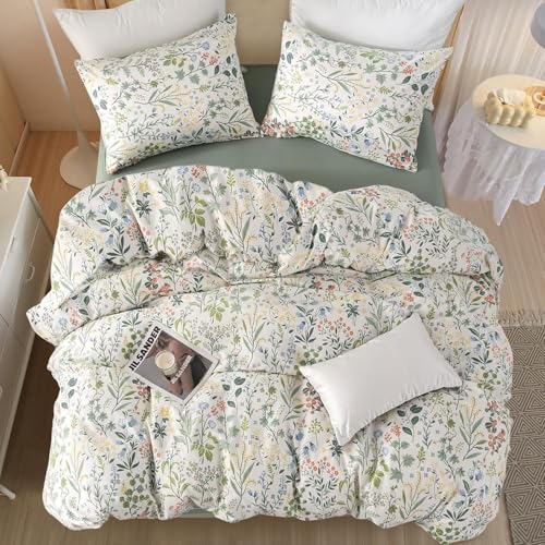 Botanical Floral Comforter Set Twin XL Fluffy Soft Garden Style Cute Floral Bedding Comforter Vintage Botanical Flowers Comforter with 2 Pillowcases Aesthetic Wildflower Cottagecore Comforter Set