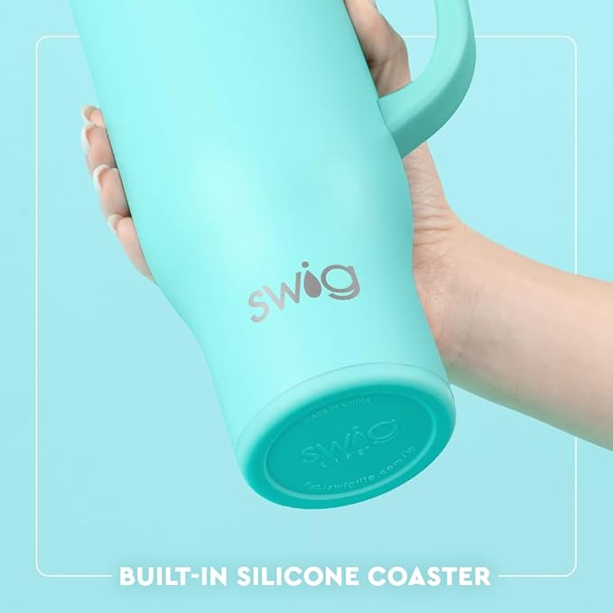 Swig Life 30oz Mega Mug, 30oz Tumbler with Handle and Straw, Large Insulated Tumblers, Cup Holder Friendly Travel Mug, Stainless Steel 30 oz Tumbler, Reusable Insulated Water Bottle (Green Thumb)