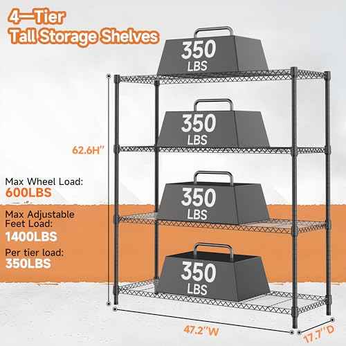 4 Tiers Storage Shelves Load 1400LBS