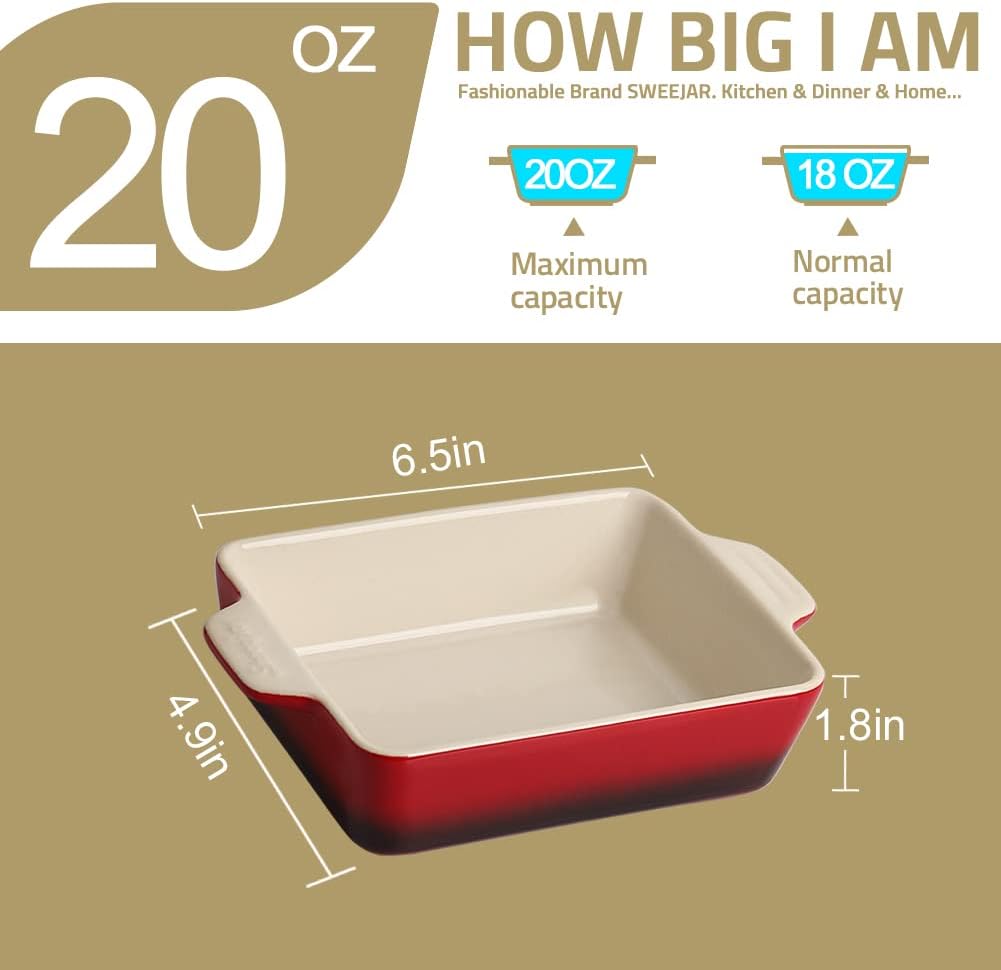 Sweejar Ceramic Baking Dish, Rectangular Small Baking Pan with Double Handles, 20 Oz for Cooking, Brownie, Kitchen, 6.5 x 4.9 x 1.8 Inches (Gradient Orange)
