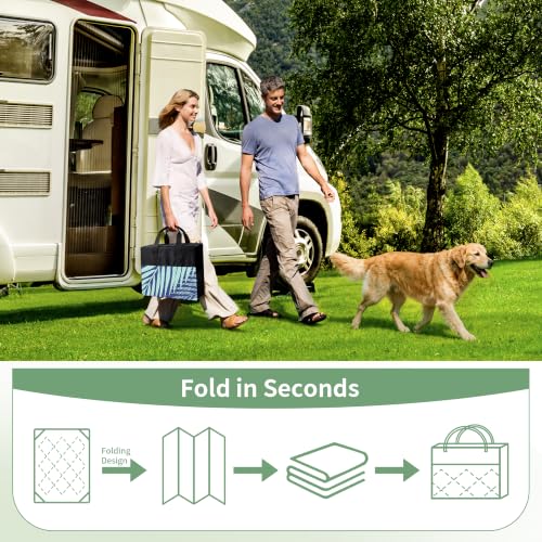 Outdoor Rug Waterproof Plastic Rugs 10'x14' for Camping Navy Green