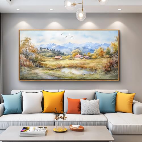 Canvas Wall Art For Living Room Farmhouse Dining Room Home Wall Decor For Bedroom Office Wall Decoration Rural Landscape Painting Wood Frame Prints Pictures Artwork Aesthetics 20"x40"