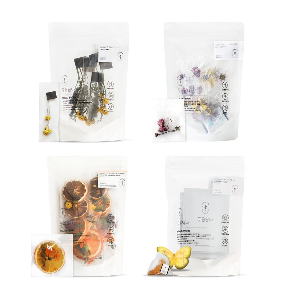 KKOKDAM Tea Sampler Bundle - Loose Leaf Set, Fancy Variety Pack, Blooming Flowers, Korean Tea Sets, Unique Gifts, Loose Leaf Teas - Pack of 4