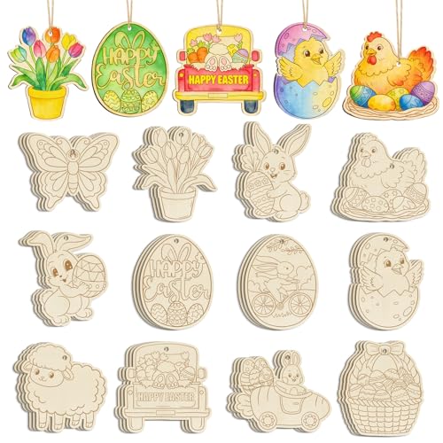 36PCS Wooden Easter Ornaments to Paint (36 Count)