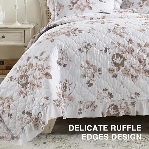 Khaki Ruffled Quilt Queen Size with 2 Pillow Shams
