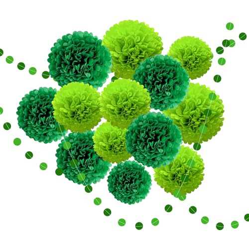 16 Pcs Green Tissue Pom Poms and Dot Garlands (16 Count)