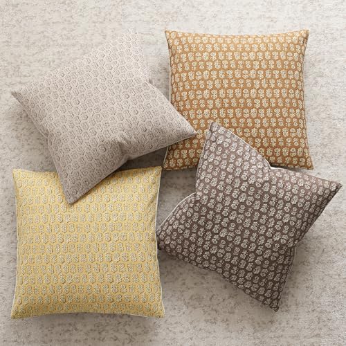 Decorative Floral Print Throw Pillow Covers 18×18 Light Yellow (2 Count)