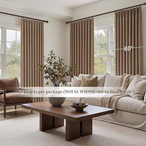 Curtains 60 Inch Length Wide Pinch Pleated Black Out Curtain 84 Inch Long for Living Room (2 Count)