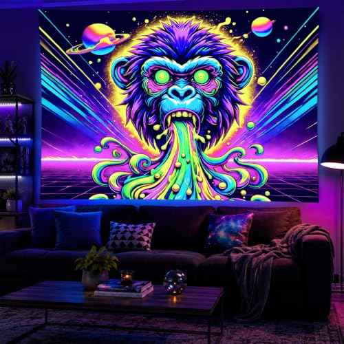 Blacklight Tapestry Gorilla Monkey Room Decor 78 x 59 Inch