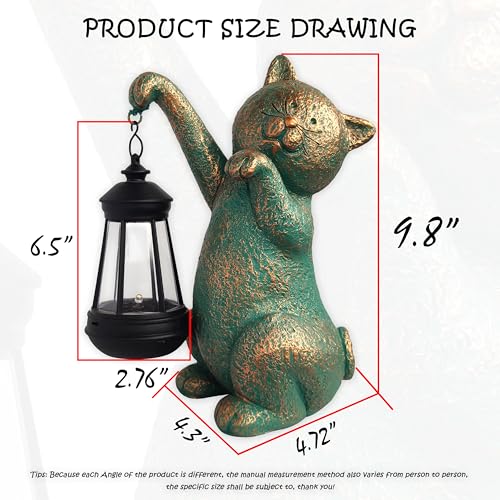 Cat Garden Statue Outdoor Décor with Solar Lights Lantern