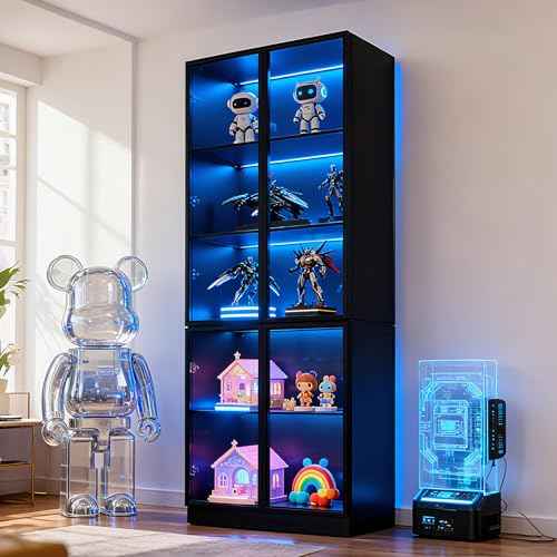 79'' Tall Glass Display Cabinet with LED Lights