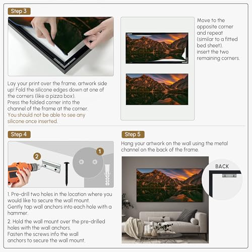 24"x46" Extra Large Framed Wall Art Majestic Mountain Landscape Reflected in Lake at Sunset for Home Living Room Bedroom Decor