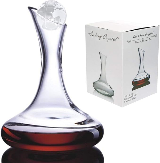 Amlong Crystal Lead-Free Large Wine Decanter, Red Wine Carafe, Wine Gift, Wine Accessories 58 oz (1700ml), with Crystal Globe Stopper