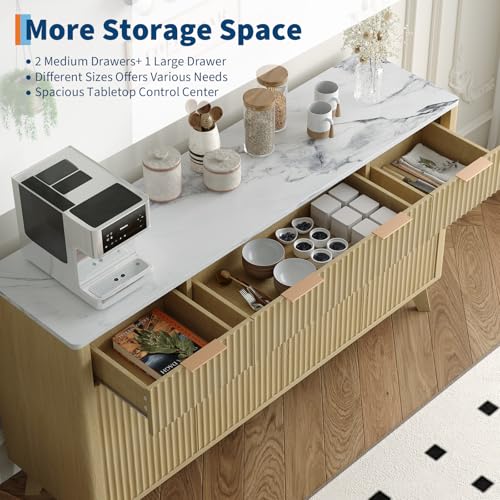60" Large Farmhouse Sideboard Buffet Cabinet with Storage Drawers & Adjustable Shelves