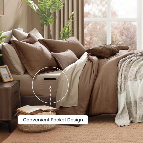 Queen Comforter Set 7 Pieces Brown Cationic Dyeing Bed in a Bag