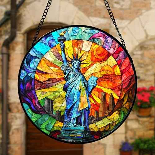 Statue of Liberty Stained Glass Window Hanging Suncatcher Gifts 15"