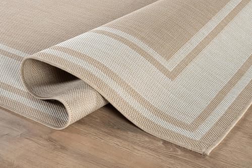 Outdoor Rug 6x9 Modern Bordered Area Rugs for Indoor and Outdoor Patio Deck Porch Garden Waterproof Weather Sun Resistant Washable Outside Carpet (54 Sq Ft)