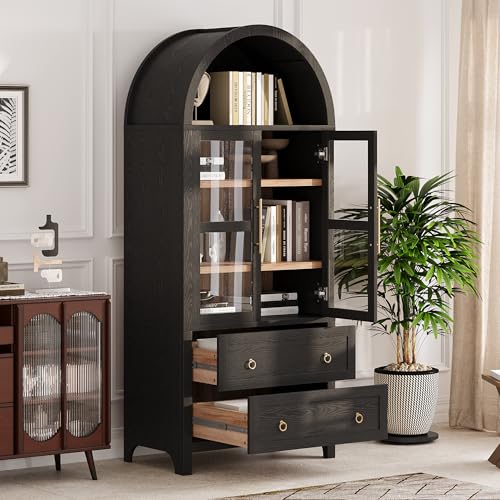 71" Arched Storage Cabinets with Glass Doors Farmhouse Kitchen Pantry
