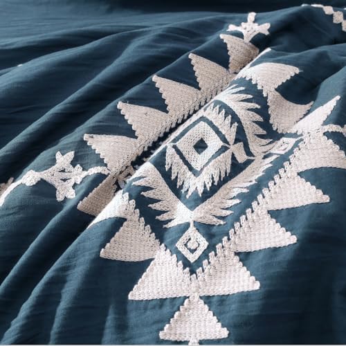 Embroidery King Size Comforter Set 7 Pieces Navy Blue Bed in a Bag