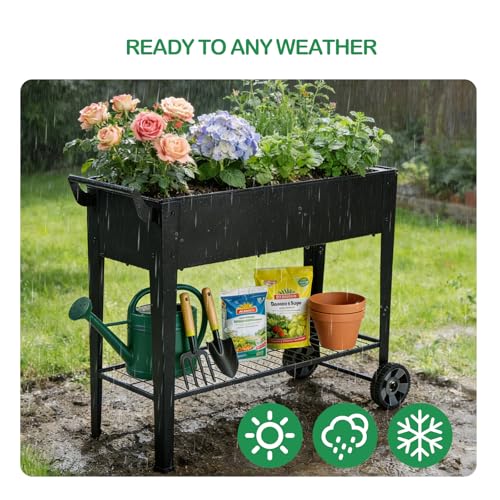 2 Pack 32" Tall Elevated Raised Garden Bed with Wheels and Shelf (2 Count)