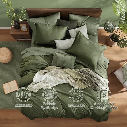 Oversized King Comforter Set Olive Green 7 Pieces Bed in a Bag