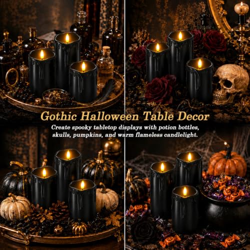 Black Drip Real Wax Flameless Candles with Remote Timer