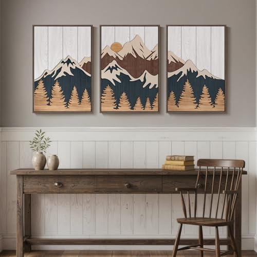 Framed 3D Wood Mountain Wall Art (3 Count)