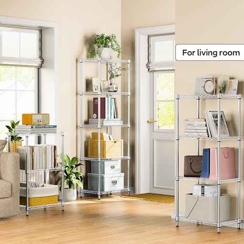 4 Tiers Shelf Metal Storage Shelves Wire Rack Closet Organizers with Wheel for Garage Kitchen Bathroom Laundry Chrome 11.8" D x 17.7" W x 41.9" H