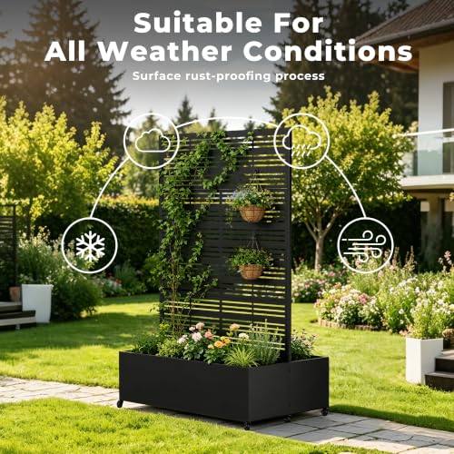Double Metal Planter Box with Trellis Privacy Screen