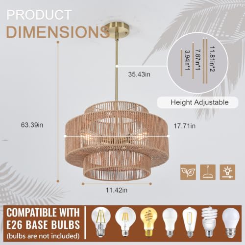 4-Light 3-Tier Rattan Chandelier