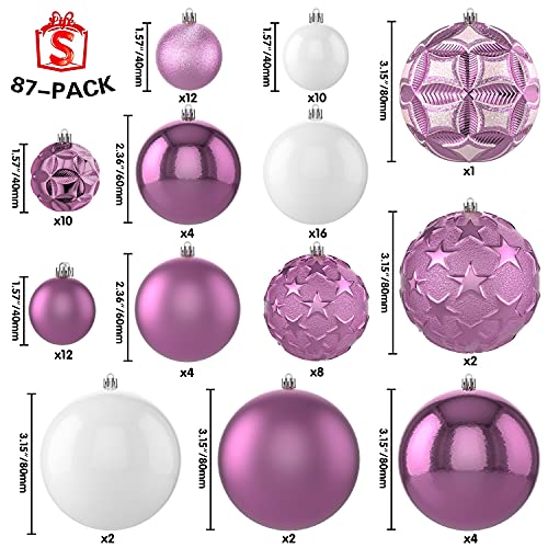 87ct Christmas Ball Ornaments Set Shatterproof Seasonal Hanging Decorations with Reusable Hand (87 Count)