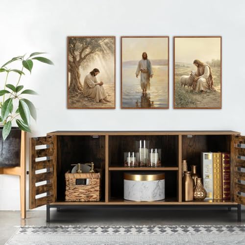 KAlRNE Vintage Jesus Christian Decor God Scripture Wall Art Set (3 Count)