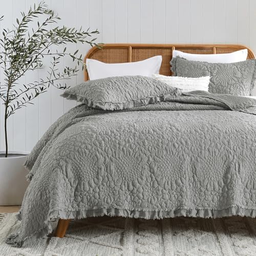 Dark Grey Ruffled Quilt King Size