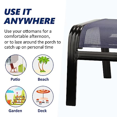 Outdoor Ottoman Patio Footstools Aluminum Small Chair Assembled Footrest for Porch Yard Garden 2 Set Navy Blue (2 Count)