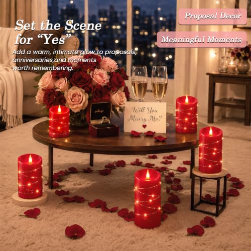 Red Flameless Candles with String Lights