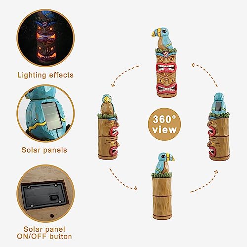 Tiki Totem Pole Solar Powered Garden Statue Decor