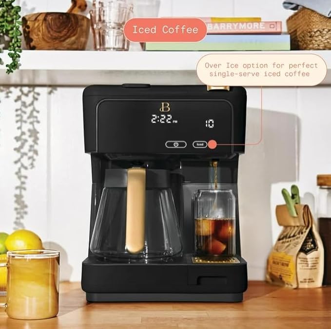 Beauti Multi Brew 12 Cup Programmable Drip & Single Serve Coffee Maker, Versatile Brewing (6oz, 8oz, 10oz, 12oz, 14oz), Pods or Ground, Over Ice option, Keep Warm mode (Black)