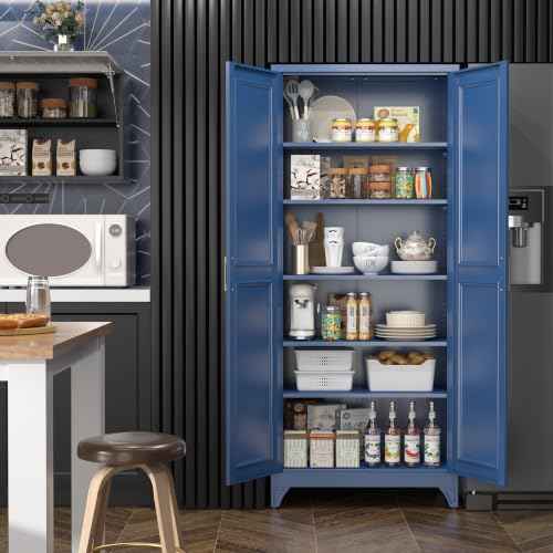75”Metal Pantry Storage Cabinet with Doors & 5 Adjustable Shelves