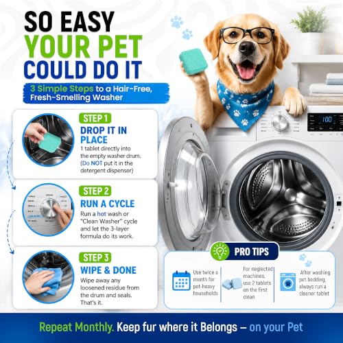 Deep Clean Washing Machine Cleaner Enzyme Pet Hair Dissolver (24 Count)